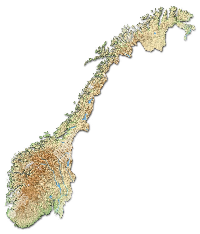 Magnetická mapa Norska geografická reliéfní