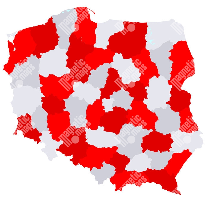 Magnetická Mapa Polska Ilustrovaná červeno Bílá